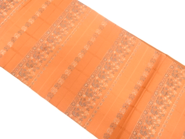 横段に草花模様織り出し全通袋帯